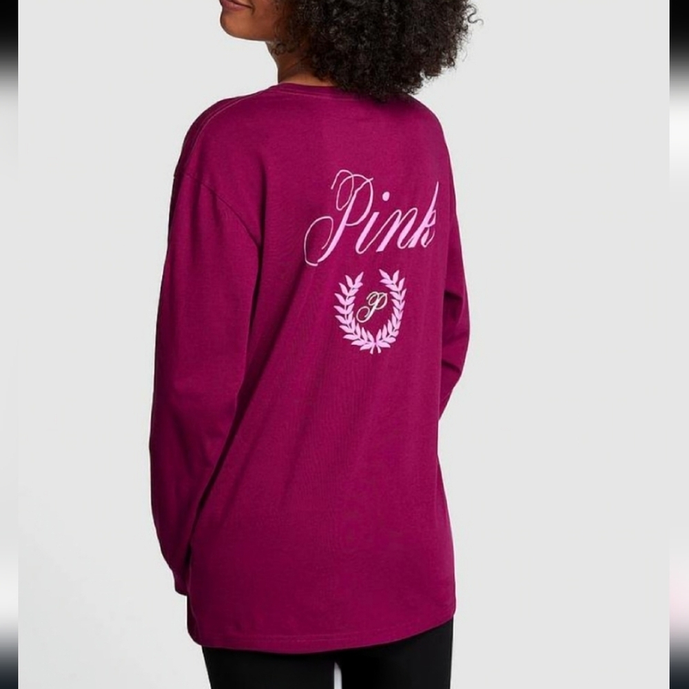 PINK Victorias Secret Vivid Magenta Oversized Long Sleeve Campus Tee XXL - Picture 2 of 10